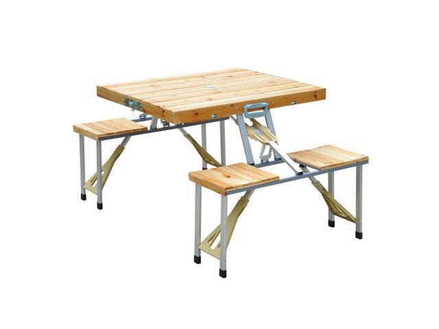 Outsunny Portable Outdoor Camp Suitcase Folding Picnic Table W 4 Seats Newegg Com