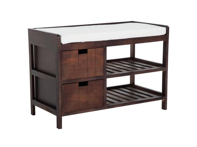 Homcom Compact Rustic Padded Wooden Shoe Rack Bench Organizer With