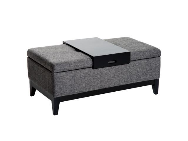Homcom 42 Rectangular Linen Fabric Storage Ottoman Bench With