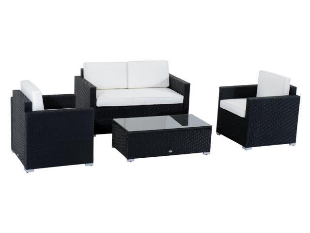 Outsunny Modern 4 Piece Cushioned Outdoor Rattan Wicker Sofa Sectional Patio Conversation Furniture Set Newegg Com