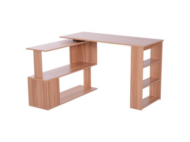 Homcom Modern L Shaped Rotating Computer Desk With Bookshelves Maple Newegg Com