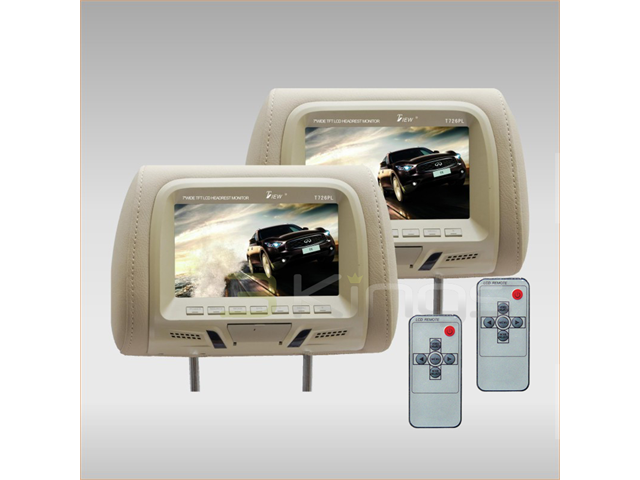 New Tview T726pl-Tan 7" Tan Pair Lcd Car Headrest Tv Monitor W/ Ir Transmitter