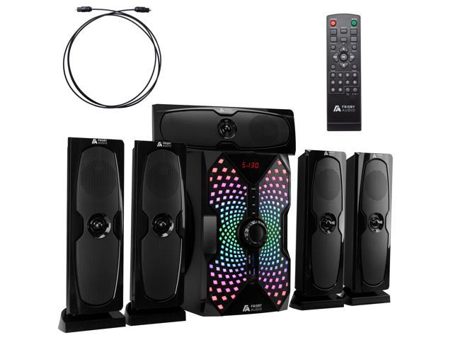 RGB LED Pulse Lighting Black Frisby Audio 125 Watt Home Theater 5.1 Surround Sound Speaker System with Subwoofer Digital Optical Input Bluetooth Wireless Streaming from Devices & Media Reader 