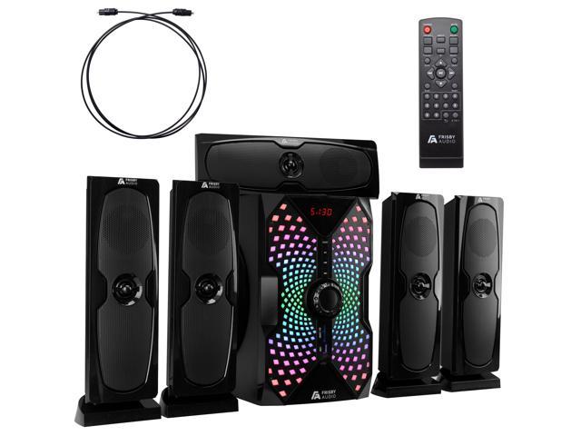 Frisby Audio 125 Watt Home Theater 5 1 Surround Sound Speaker System With Subwoofer Bluetooth Wireless Streaming From Devices Media Reader Rgb Led