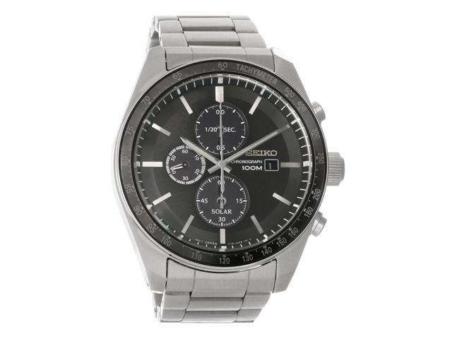 Seiko Solar Chronograph Charcoal Dial Stainless Steel Watch SSC715