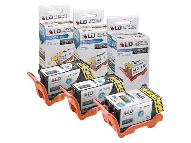 LD © Compatible Set of 3 (Series 24) High Yield Black & Color Ink Cartridges for the Dell P713w and V715w Printers: 2 Black T109N, 1 Color T110N