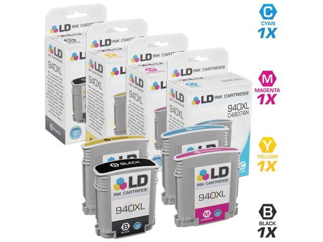 LD Remanufactured Set of Replacement Ink Cartridges for HP 940XL / 940 - 1 Black C4906AN + 1 Each Cyan C4907AN, Magenta C4908AN, Yellow C4909AN for use in OfficeJet Pro Series 8000 & 8500 Series