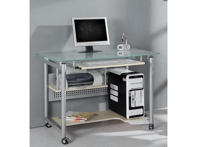 Techni Mobili Frosted Glass Top Compact Computer Workstation Desk