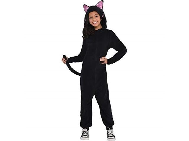 Photo 1 of AMSCAN Zipster Black Cat One Piece Halloween Costume for Girls, Large, with Attached Hood and Tail