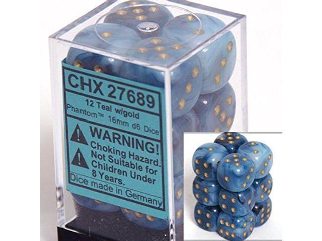 Chessex Dice d6 Sets 16mm Jade w/ Gold Pips Six Sided Die 12 Sets CHX 27615 