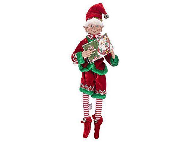 Red and Green Velvet Outfit with Santa Book 30 Tall 2019 Reindeer Games Holiday Collection RAZ Imports Posable Christmas Elf