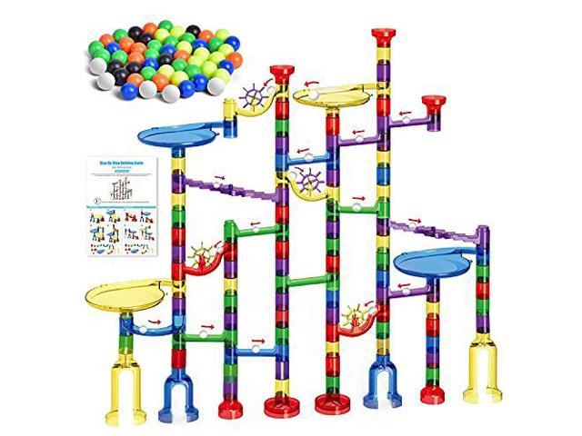 Photo 1 of FUN LITTLE TOYS 154 Pcs Marble Run Set Toys for Kids, Gravity Marbles Maze Tower Building Blocks 98 Plastic Pieces 56 Glass Marbles, Marble Race Track Rolling Game, Educational Learning STEM Toy Gift