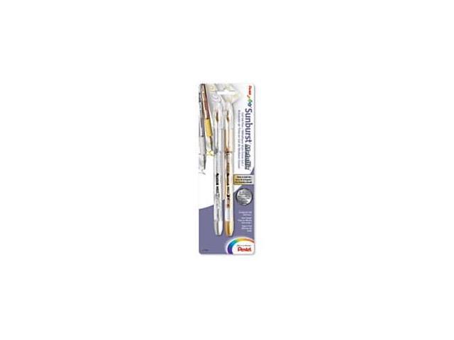 Pentel Sunburst Metallic Rollerball Gel Pen, Medium Point (0.8 mm), Gold/Silver - 2 pack