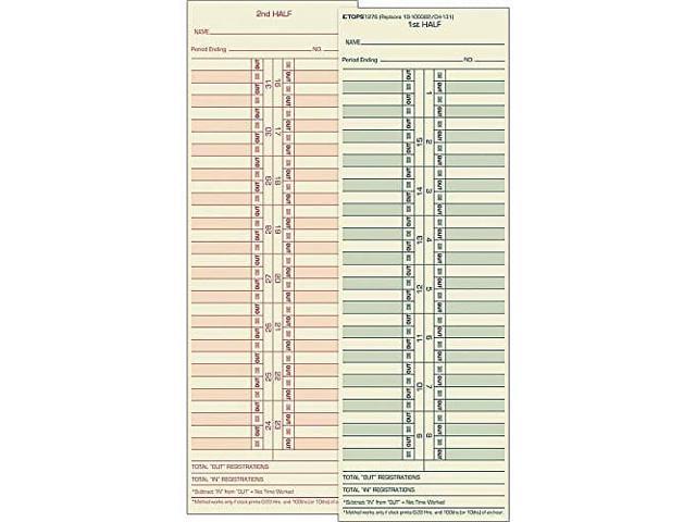 TOPS 1276 Time Card for Cincinnati/Lathem/Simplex/Acroprint, Semi-Monthly  (Box of 500)