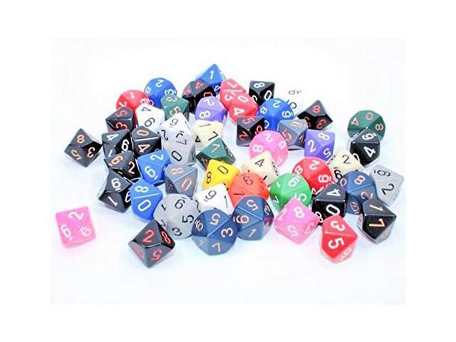 DND Dice Set-Chessex D&D Dice-16mm Assorted Opaque Plastic Polyhedral Dice Set-Dungeons and Dragons Dice Includes 50 Dice  D10