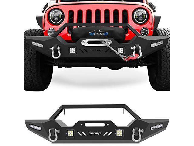 OEDRO Front Bumper, Compatible for 2007-2018 Jeep Wrangler JK & Unlimited,  Rock Crawler Bumper with Winch Plate Mounting & 4 x LED Lights & 2 x  D-Rings Off Road 