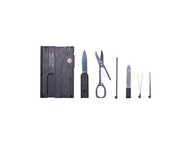 Revlon Men\'s Series 8 in 1 Multi Tool, 8 Pc Travel Grooming Kit includes Stainless  Steel Scissors, Tweezers, Nail File, Reusable Toothpick, LED Light, Ruler,  Knife, and Pen 