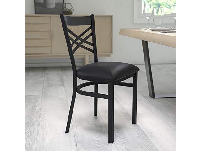 Photo 1 of 2 Pk. HERCULES Series Black ''X'' Back Metal Restaurant Chair - Black Vinyl Seat