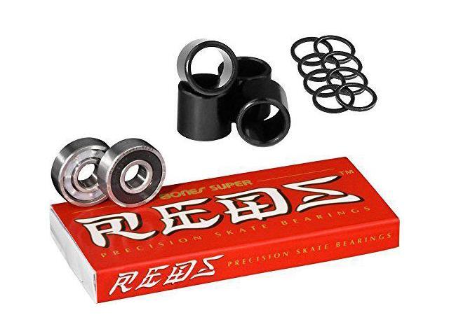Bones Super Reds Bearings, 8 Pack set With FREE Bones Spacers & Speed Washers