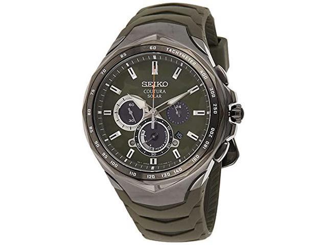 Seiko SSC747 Mens Solar Chronograph Coutura Green Silicone Bracelet Watch   