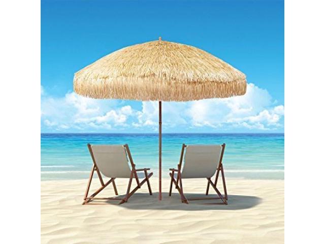 8 Hula Umbrella Thatched Tiki Patio Umbrella Natural Color 8 Foot Diameter Tropical Look Aluminum Pole 16 Fiberglass Ribs Newegg Com