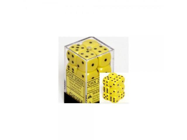 Chessex Dice d6 Sets Opaque Yellow w/ Black 16mm Six Sided Die 12 CHX 25602 