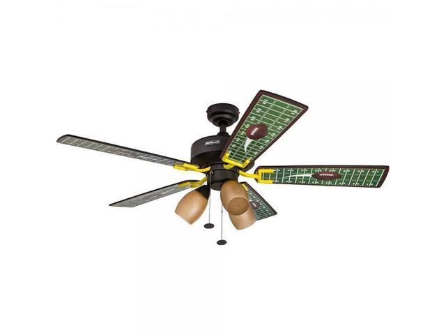 Honeywell Touchdown 48 Inch Football Ceiling Fan With Amber Shade Lights Five Football Themed Blades Matte Black