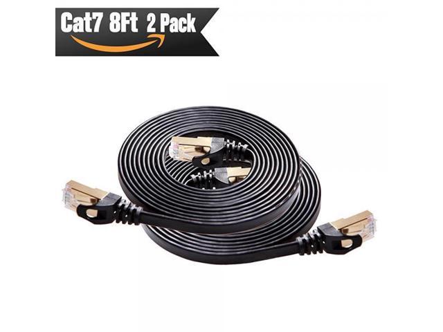 Computer for Modem Cat7 Black Flat Internet Network Cables LAN Router Cat 7 Shielded Ethernet Cable 8ft 2pack Highest Speed Cable 