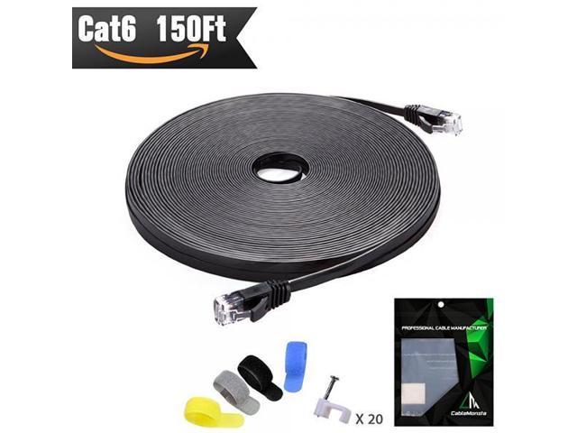 Free Cable Clips and Straps Computer LAN Cable at a Cat5e Price but Higher Bandwidth Cat6 Flat Internet Network Cable Cat 6 Ethernet Cable 150 ft White 