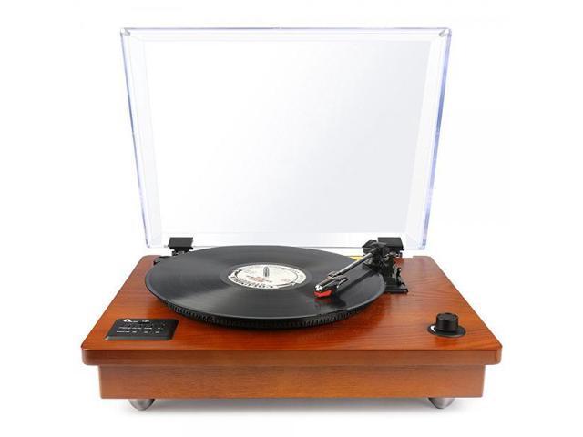 1Byone Belt Driven Bluetooth Turntable With Built-In Stereo Speaker, Vintage Style Record Player, Vinyl-To-Mp3 Recording, Natural Wood (6970323131719)