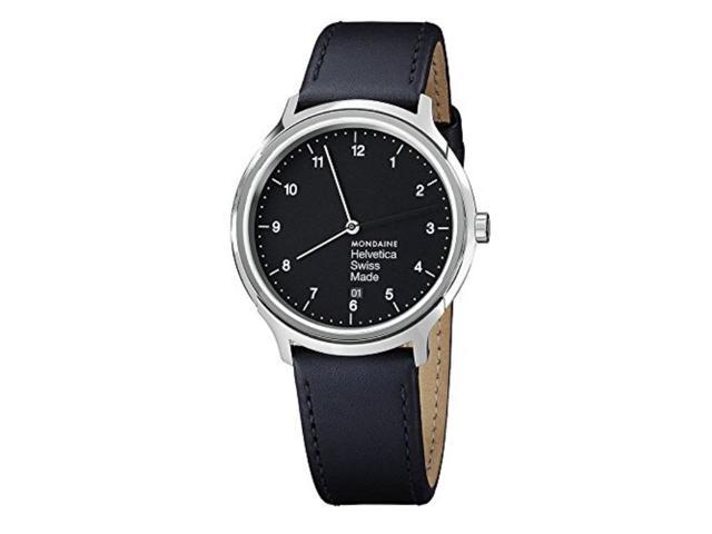 mondaine unisex mh1.r2220.lb helvetica no1 regular analog swiss quartz  black leather watch