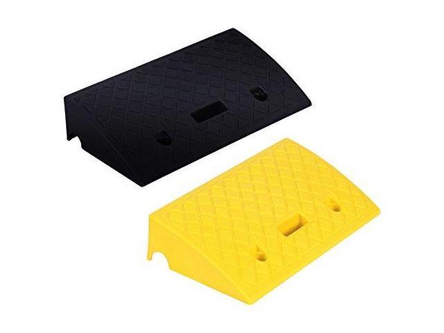 Photo 1 of pyle portable lightweight curb ramps 2 pack heavy duty plastic threshold ramp kit set for driveway, loading dock, sidewalk, car, truck, scooter, bike, motorcycle & wheelchair mobility 