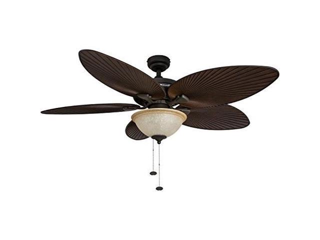 Honeywell Palm Island 52inch Tropical Ceiling Fan With Sunset Glass Bowl Light Five Palm Leaf Blades Indoor Outdoor Bronze