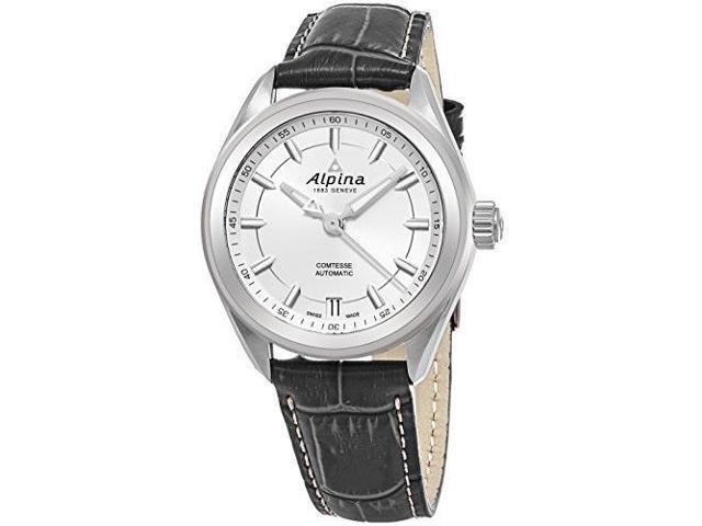 Alpina Comtesse Sport Automatic Womens Grey Leather Strap Swiss Watch - 34Mm Silver Face Automatic Watch Al-525Sf2C6 (7688200249721)
