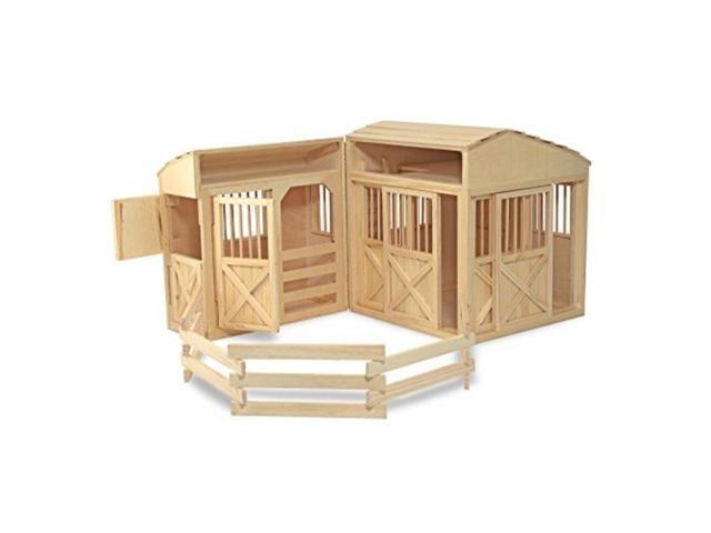 melissa & doug folding wooden horse stable dollhouse with fence