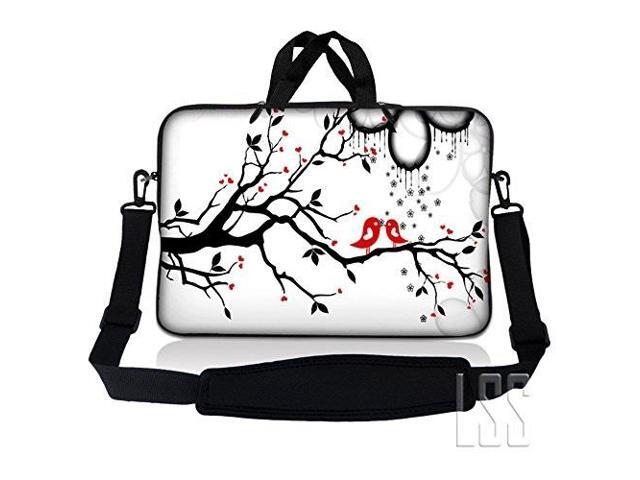 15.6" Laptop Sleeve Bag Case w Shoulder Strap HP Dell Asus Acer Red Almond Trees 