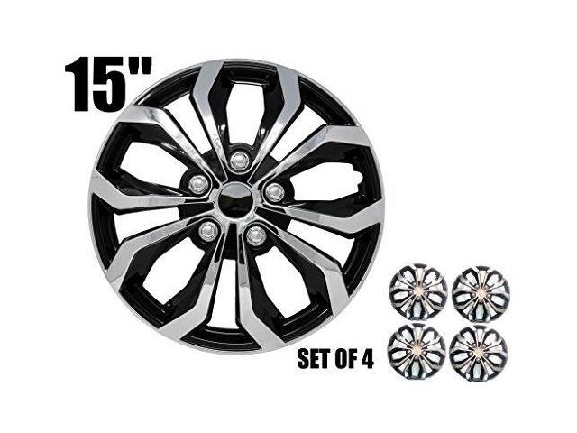 SUMEX SPA Performance Wheel Cover Pack of 4 Hub Cap Two Tone Black/ Chrome Silver Finish,