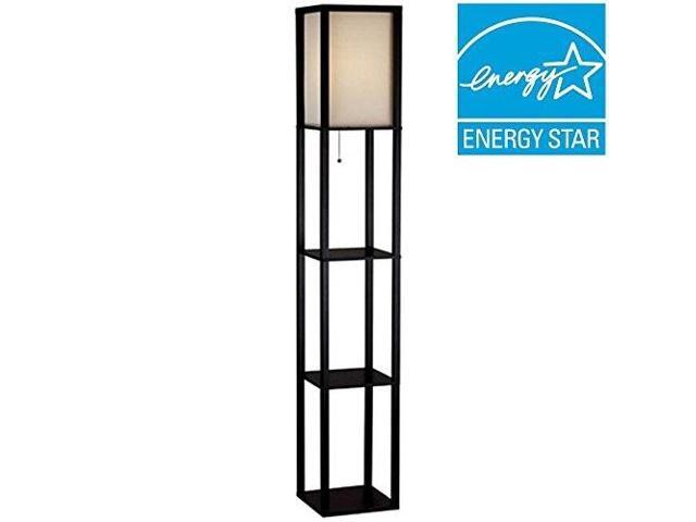 Hampton Bay 62 75 In Black Shelf Floor Lamp With Ivory Fabric Shade Newegg Com
