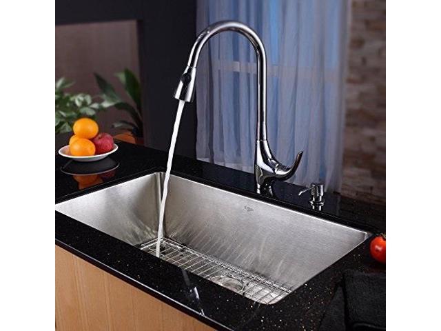 Kraus Khu10032kpf1621ksd30ch 32 Inch Undermount Single Bowl Stainless Steel Kitchen Sink With Chrome Kitchen Faucet And Soap Dispenser Newegg Com