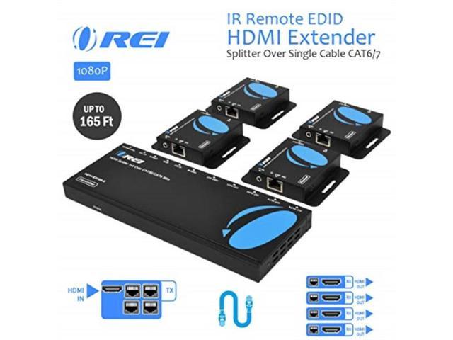 Photo 1 of orei 1x4 hdmi extender splitter multiple over single cable cat6/7 1080p with ir remote edid management up to 165 ft loop out low latency full support