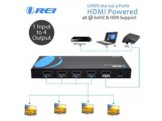 OREI 4K 1x4 HDMI Splitter Duplicater - with Down Scaler 4 Ports Upto 4K at 60Hz