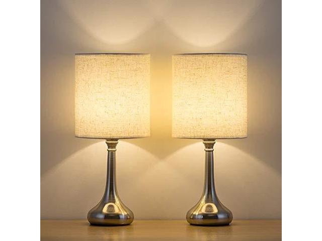 Haitral Bedside Table Lamps Set Of 2 Small Modern Nightstand Lamps With Fabric Shade Small Desk Lamps For Bedroom Living Room Family Room Hotel