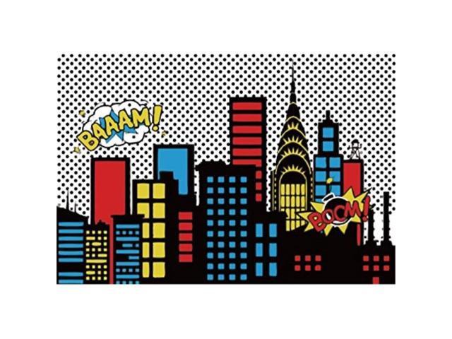 Aofoto 7x5ft Cartoon Super City Backdrop Boy Birthday Banner Urban