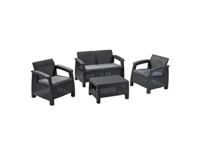 Keter Corfu 4 Piece Set All Weather Outdoor Patio Garden Furniture Weather Outdoor Patio Garden Furniture