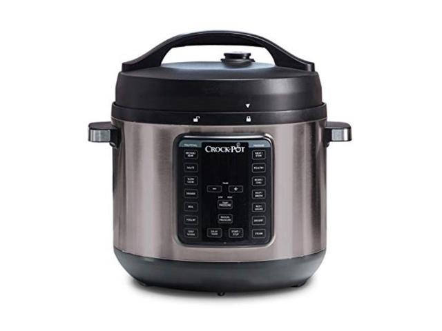 crockpot 8quart multiuse xl express crock programmable slow cooker and pressure cooker with manual pressure, boil & simmer, black stainless