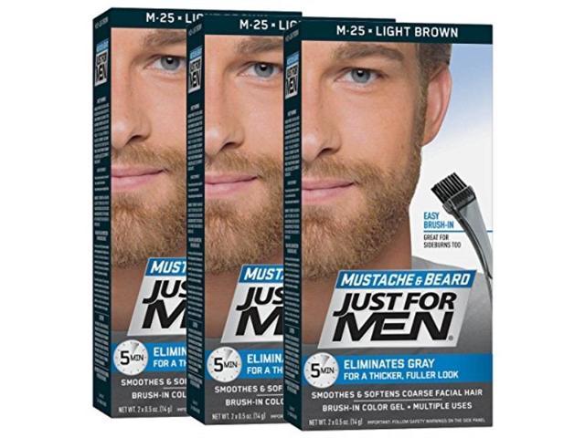 just for men mustache & beard color, beard coloring for men, light brown  pack of 3 