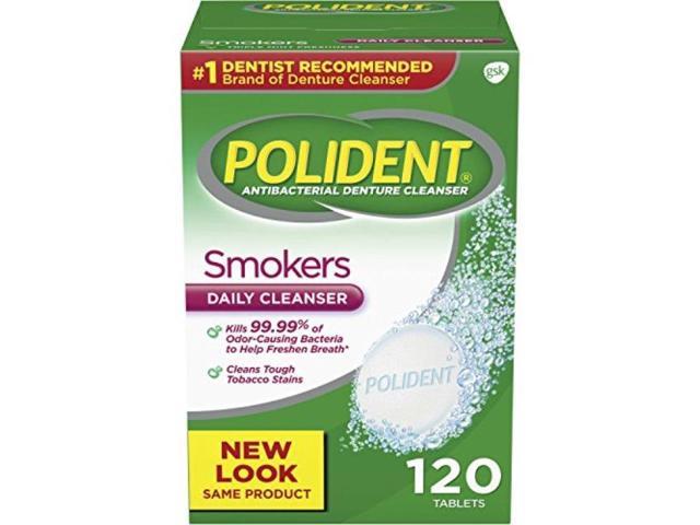 polident smokers antibacterial denture cleanser effervescent tablets, 120 count