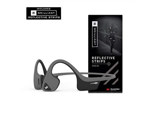 aftershokz air openear wireless bone conduction headphones with brilliant reflective strips, slate grey, as650sgbr