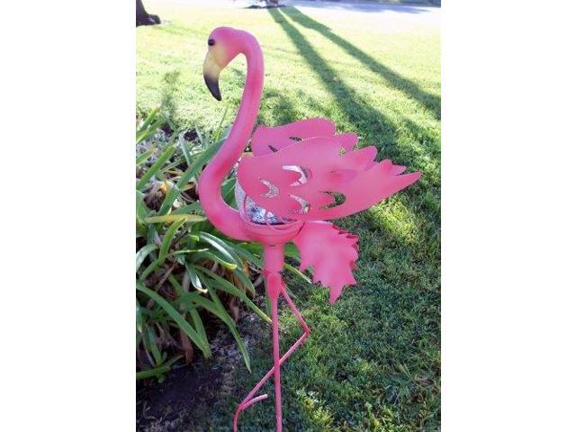 Pink Flamingo Lawn Ornament with Solar Glass Crackle Ball Light Garden Stake 