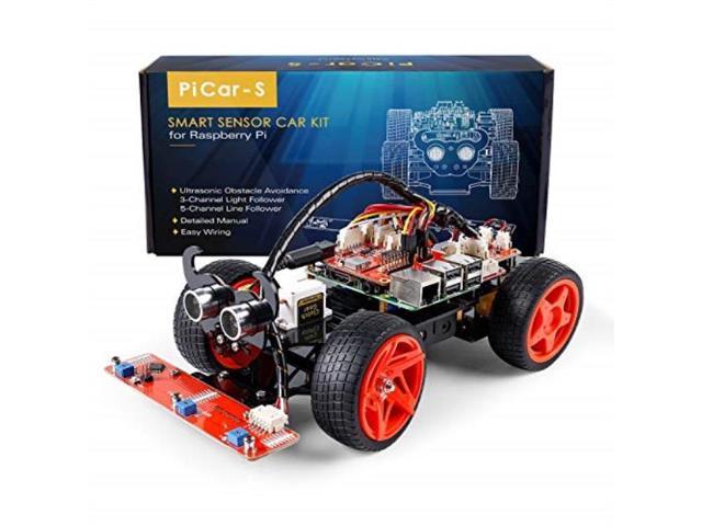 sunfounder raspberry pi car diy robot kit for kids and adults, visual programming with ultrasonic sensor light following module and tutorial